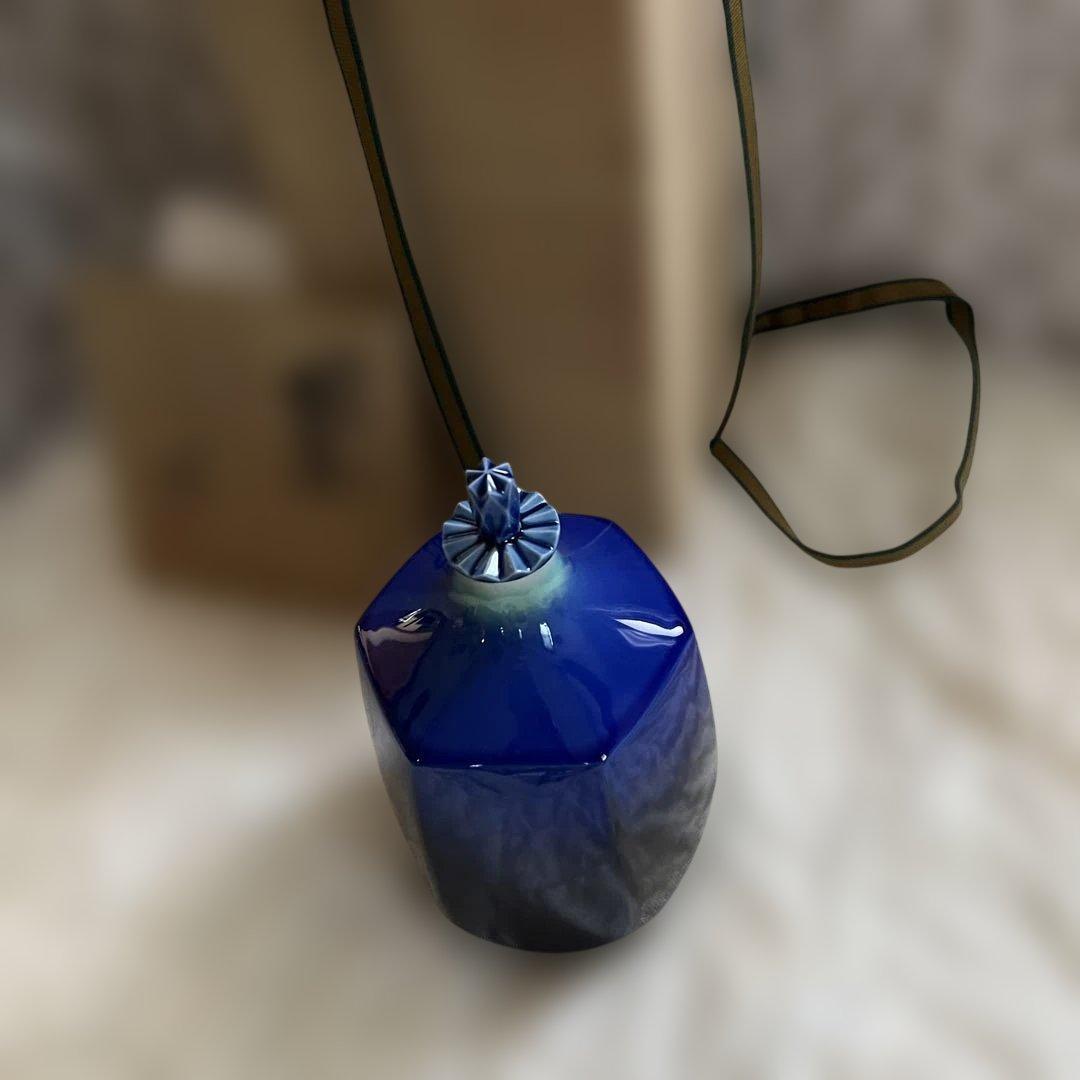 九谷 三代徳田八十吉 蓋付面取花入 青色陶器 蓋付き