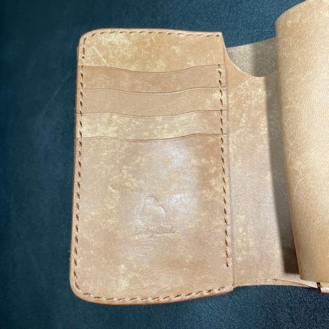 二つ折り財布 マヤレザー ミドルウォレット ハンドメイド シマエナガ