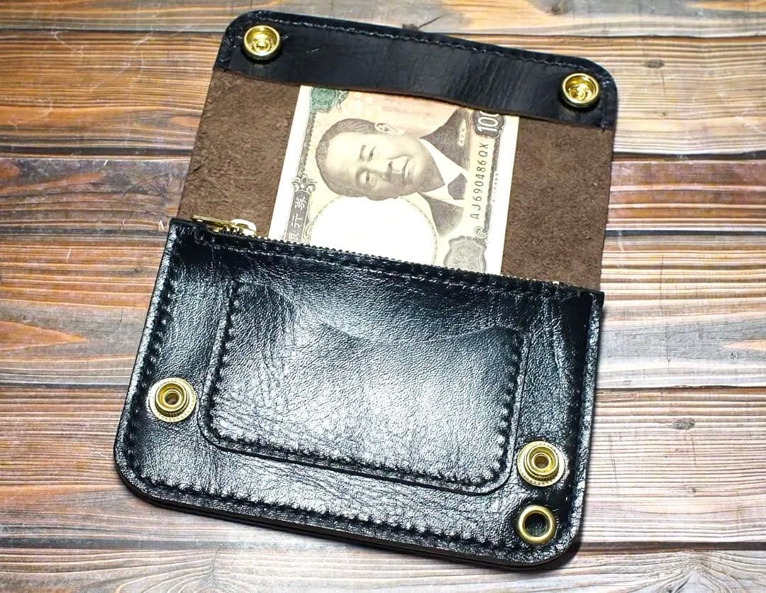 ミドルトラッカーウォレット 馬革 茶芯ブラック 真鍮 トラッカー