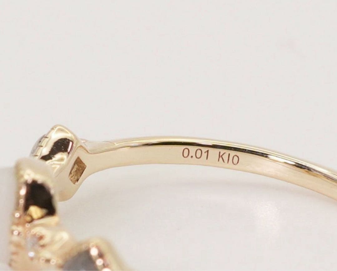 アガット k10 イエローゴールド 9号 珊瑚 ダイヤ ラブラドライト