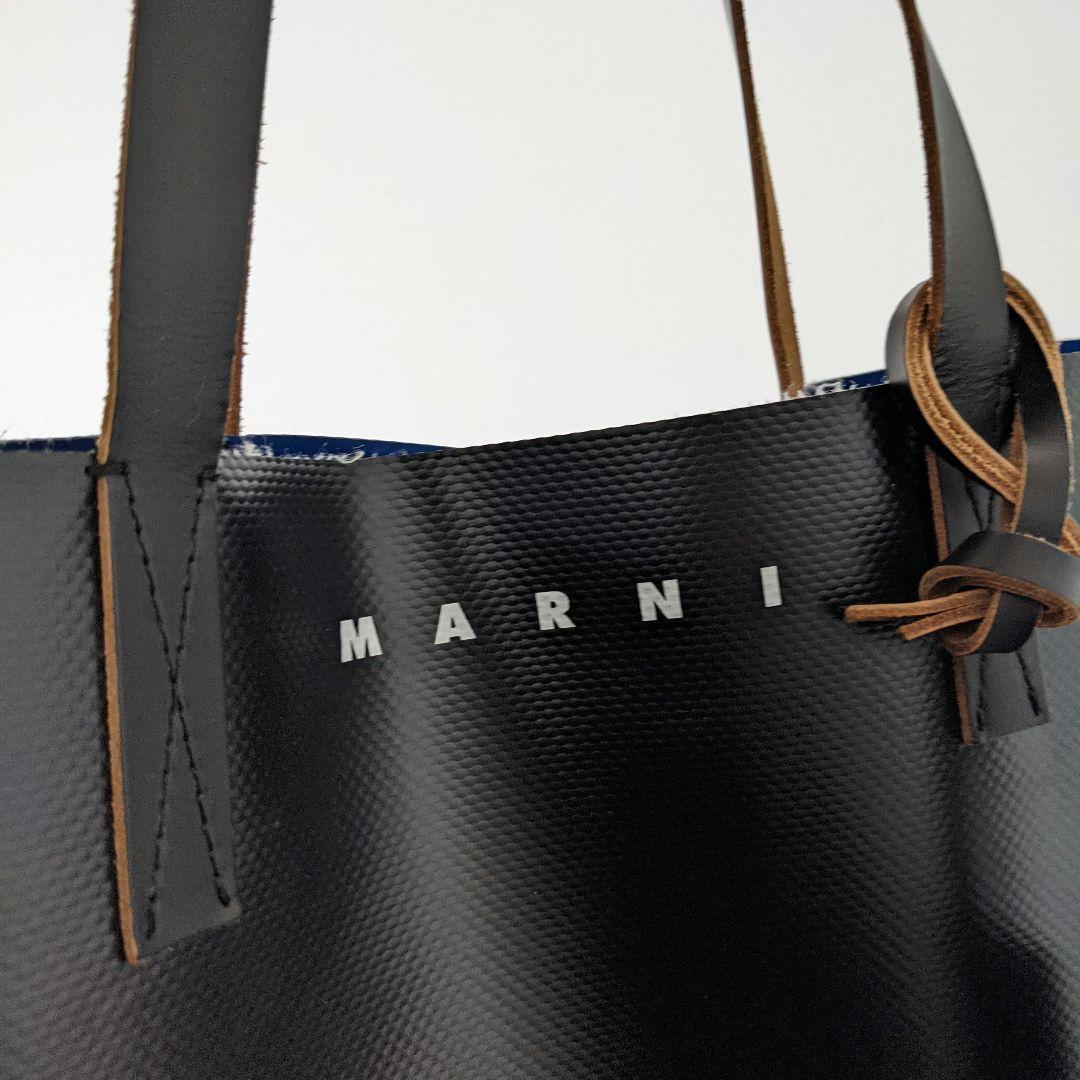MARNI マルニ バイカラー ロゴ PVC レザー タグ トートバッグ 黒 青