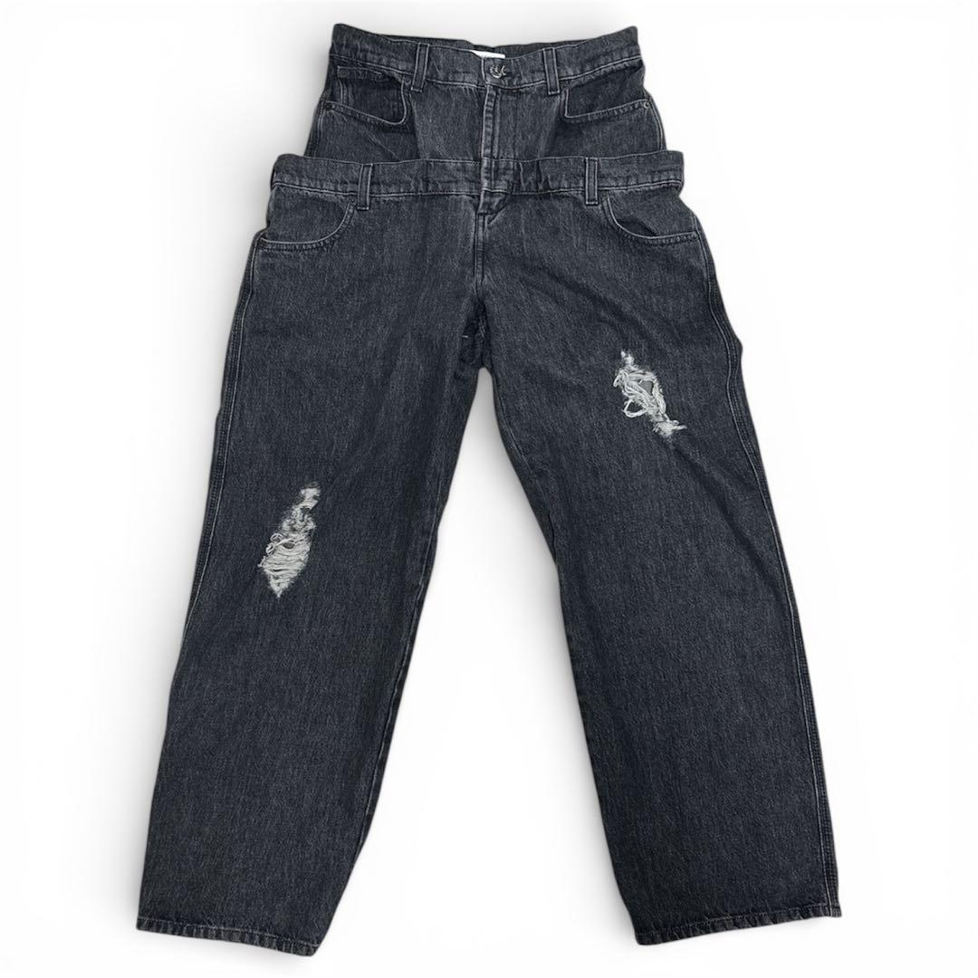 J.W.ANDERSON ダブルウエストデニムパンツ 28 ブラック