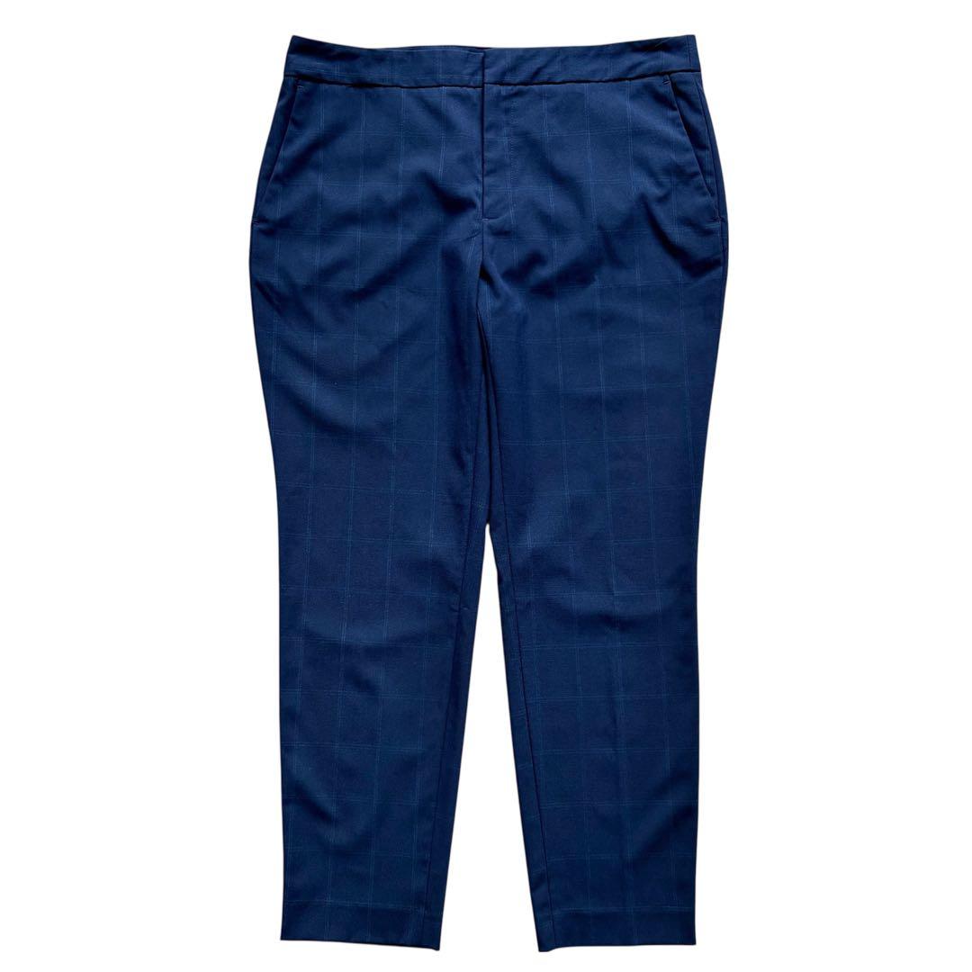 ZARA パンツスーツ ノーカラー チェック ネイビー セットアップ 40