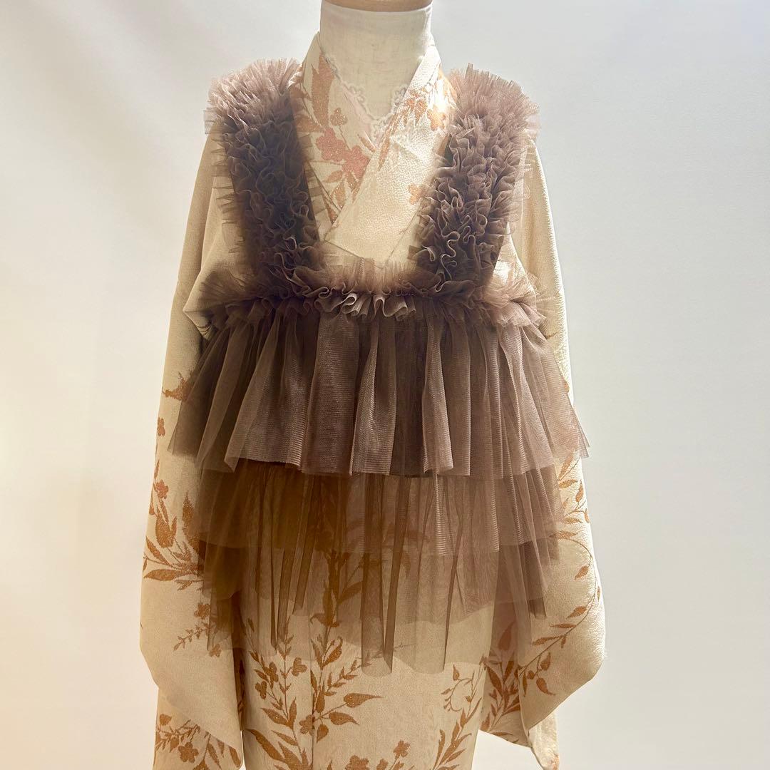 被布エプロン【チョコレート】チュール被布　被布ドレス　七五三　チュールドレス 被布エプロン【ミルクフリル】チュール被布 被布ドレス 七五三チュール