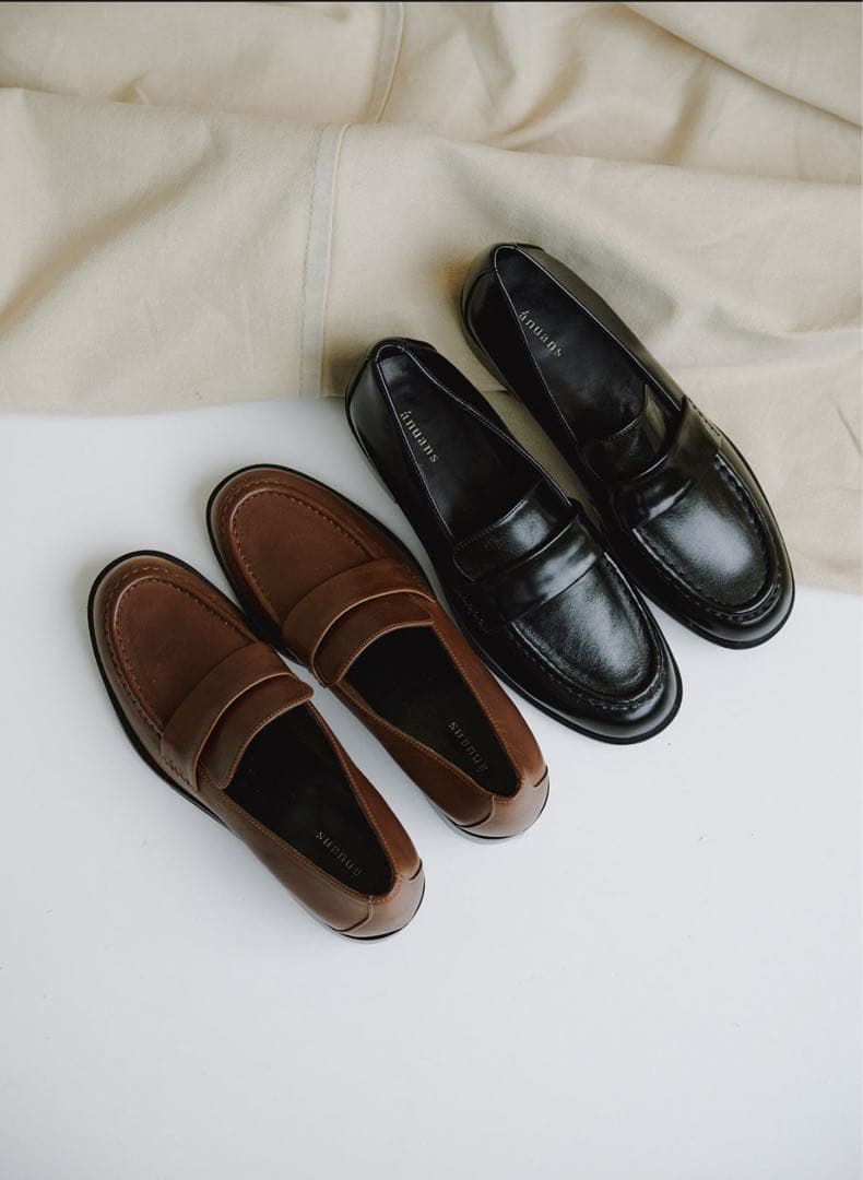 【新品未使用】　anuans アニュアンス　レザーローファー　ブラック　M アニュアンス anuans レザーローファー （BLACK） -靴＆ファッション