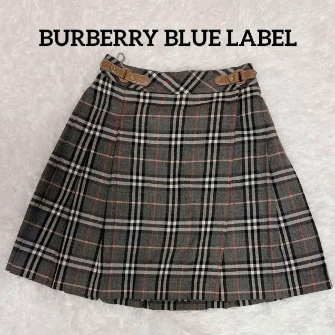 BURBERRY BLUE LABELグレー系チェック プリーツスカート - メルカリ