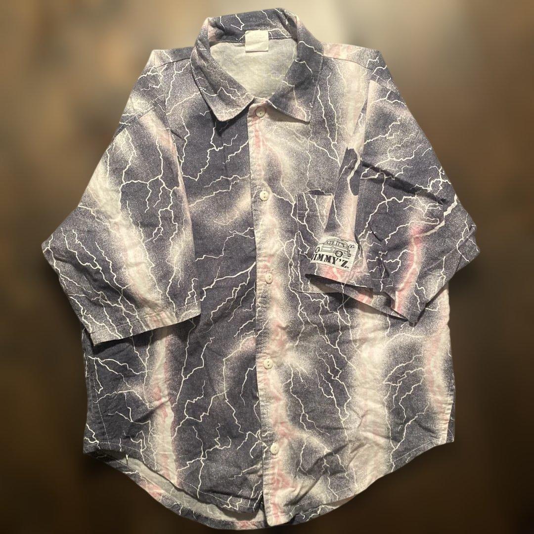 80s初期JIMMY'Z ジミーズサンダーボルトプリントシャツ稲妻柄半袖