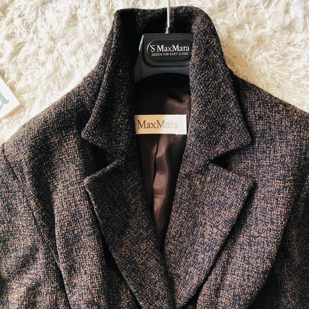 希少42✨極美品 マックスマーラ ベルテッドコート 女優襟 白タグ