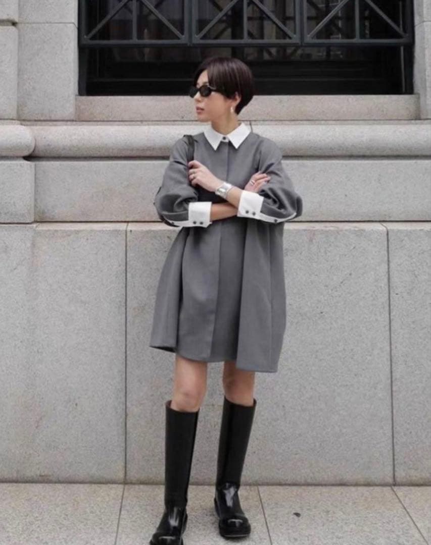 正規品♡machatt ダブルクロスバイカラーワンピース グレー machatt マチャット同型 ダブルクロスバイカラードレス