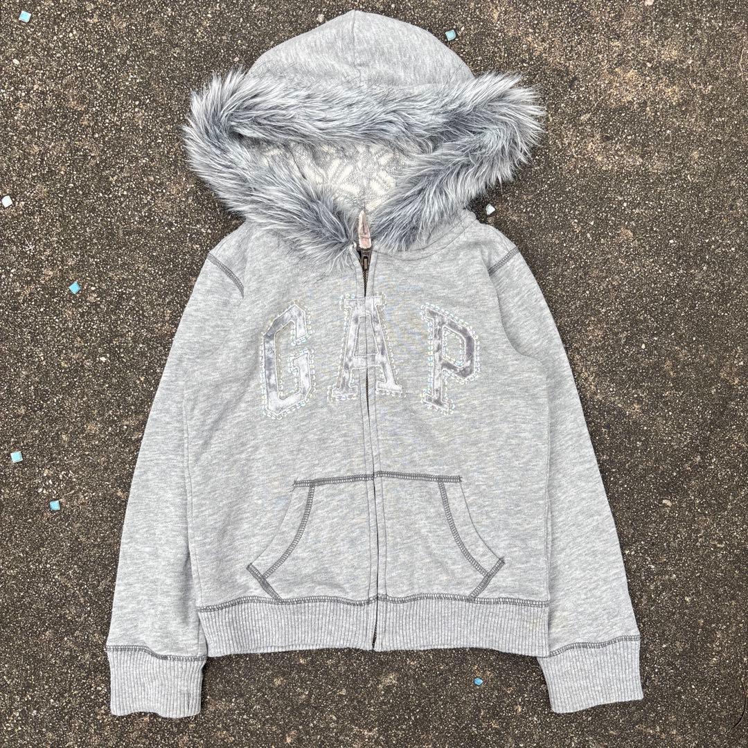 GAP ファー パーカー y2k グランジ グリッター グレー - メルカリ