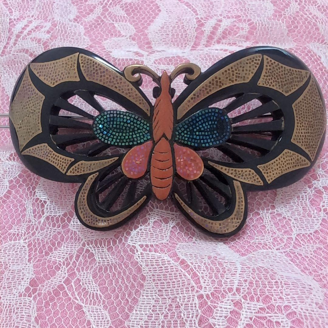 本鼈甲蒔絵螺鈿蝶モチーフ髪留め 美しい蝶のべっ甲螺鈿金蒔絵ローマ留め2019｜べっ甲職人の技が光る、髪