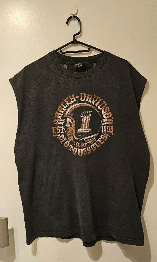 Harley-Davidson ノースリーブタンクトップ XL】【90年代】Harley-Davidson ハーレーダビッドソン ダメージ 袖切り