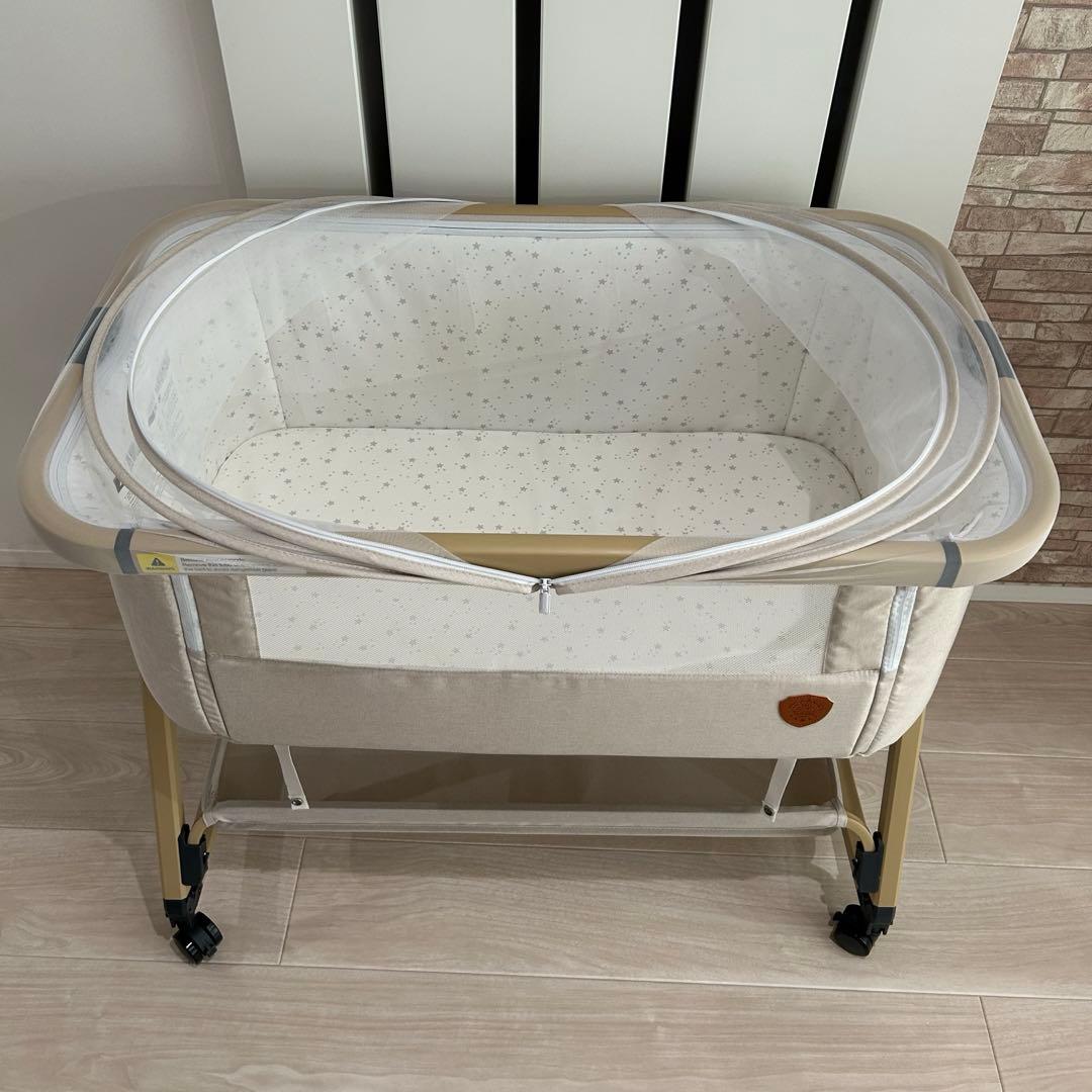 ⭐︎クッション、防水シーツ付⭐︎ HZDMJ ベビーベッド ベージュ