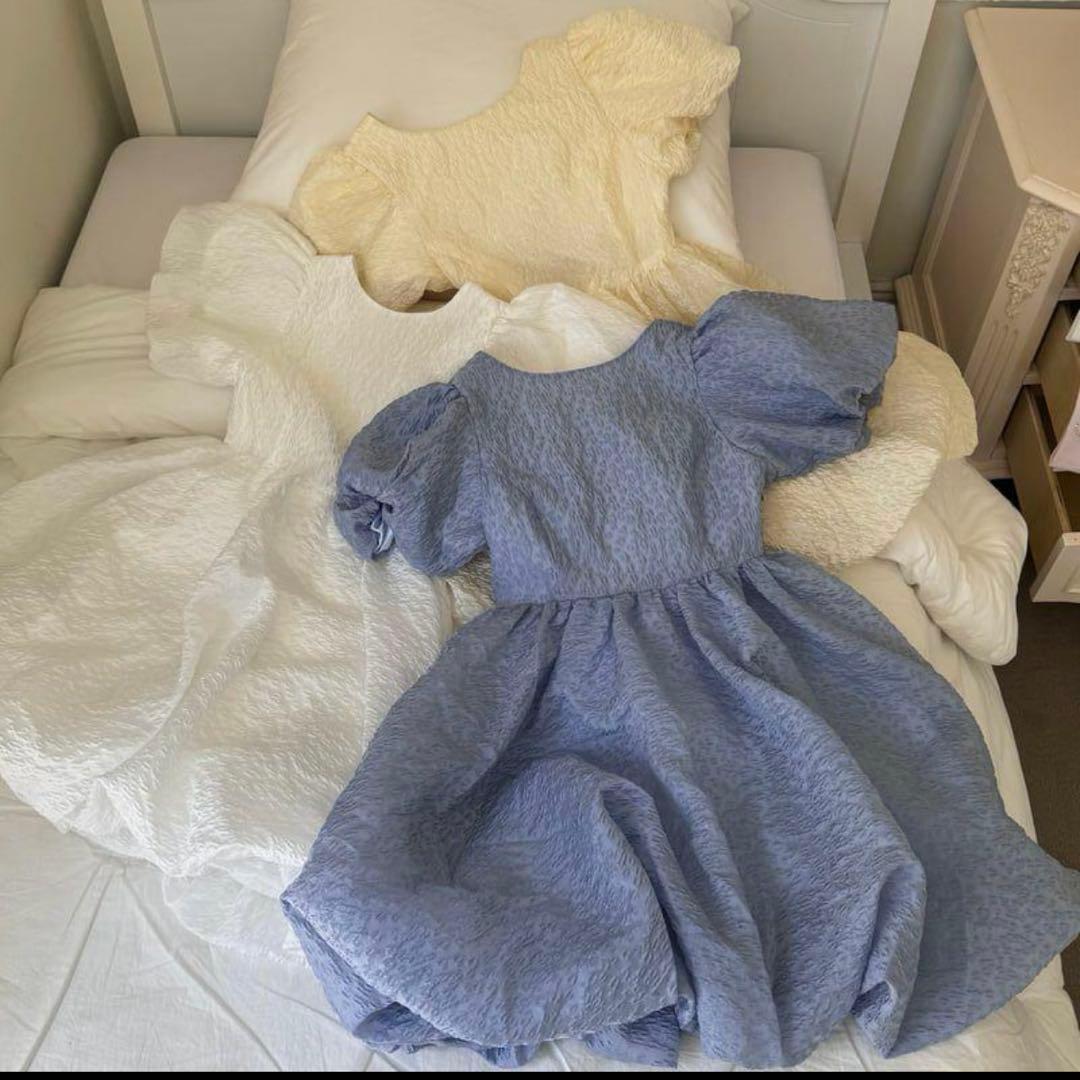 トリートユアセルフ バルーンフラワージャガードワンピース ホワイト