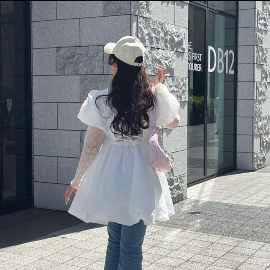 トリートユアセルフ バルーンフラワージャガードワンピース ホワイト