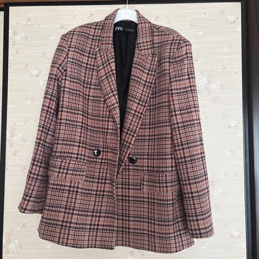 ZARA チェック柄 ダブルブレストジャケット EUR S - メルカリ