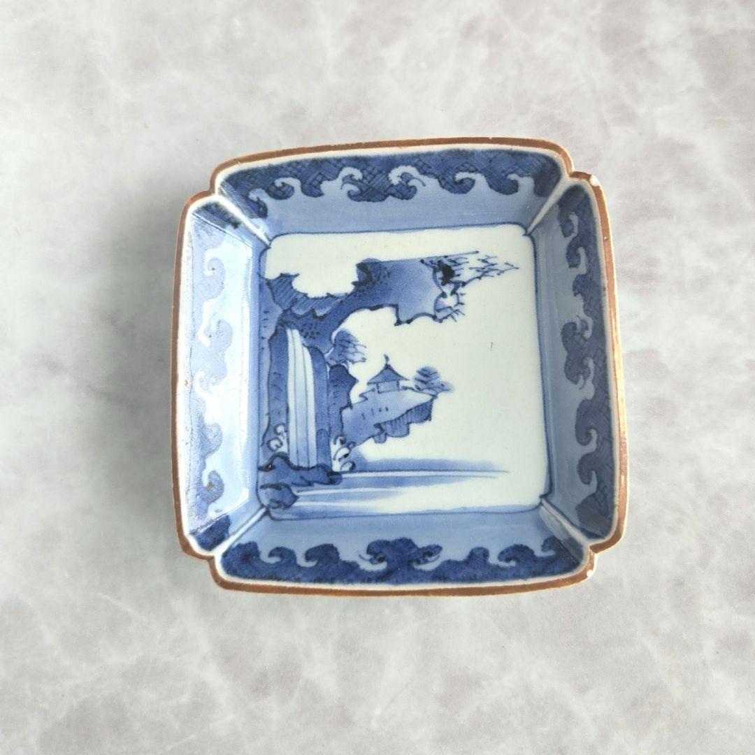 古伊万里 染付 小皿 江戸時代 骨董 金直し 金継ぎ アンティーク 花唐草