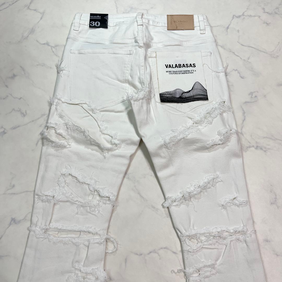 新品 バラバサスVALABASAS ハードクラッシュ フレアホワイトデニム 30