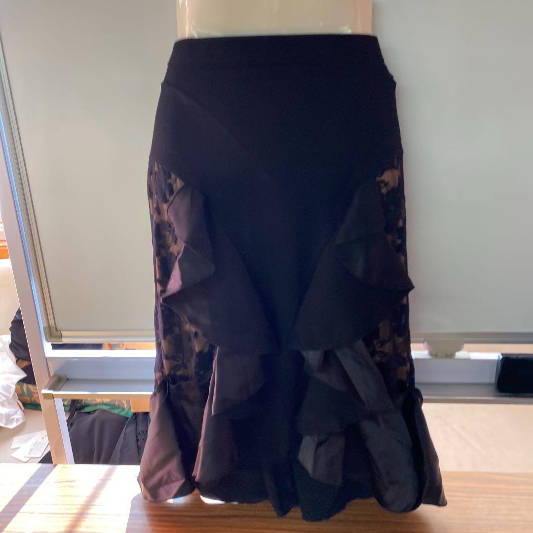ファルダ BKリボンフリル×無地 ハイウエスト フラメンコ 衣装 レッスン着
