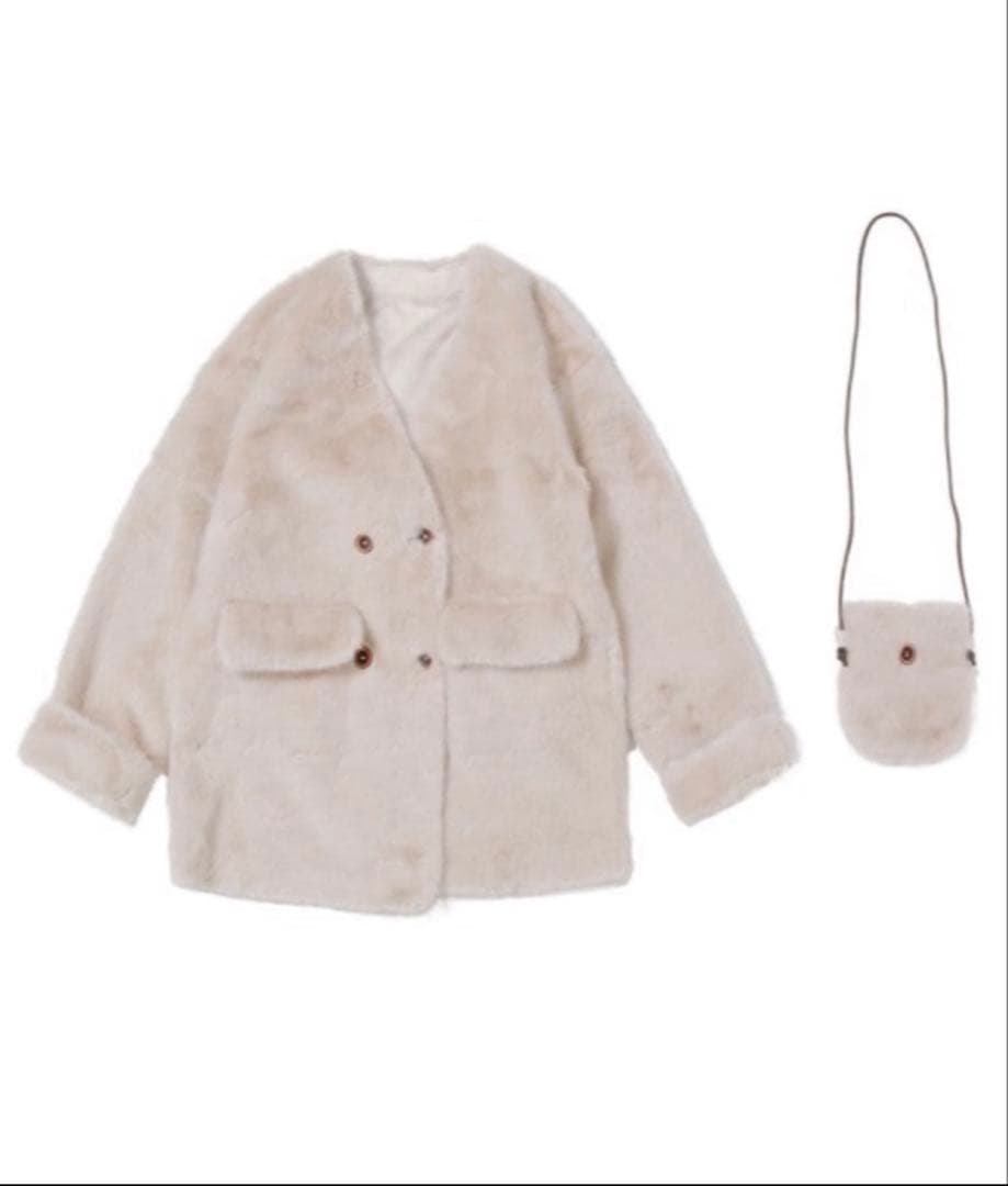 Lumier バッグ付エコファーノーカラーコート/カラーbeige - メルカリ