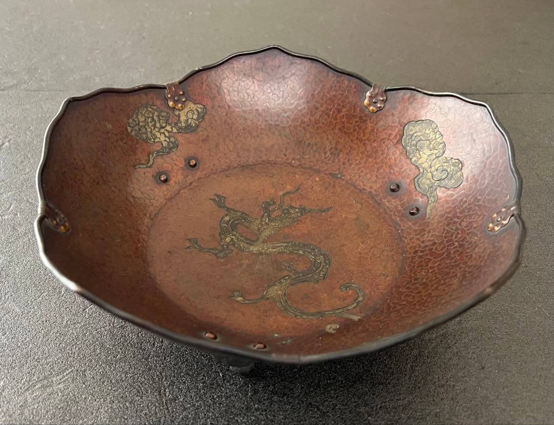 吉祥形銅蟲菓子器 銅製 龍 茶道具 金属工芸品 アンティーク