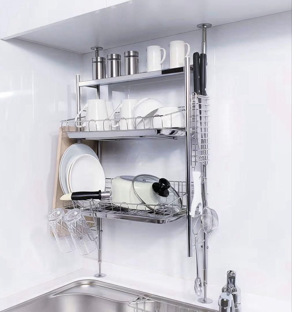 つっぱり式水切りラック 楽天市場】水切りラック 突っ張り 突っ張り水切りラック シルバー TMR