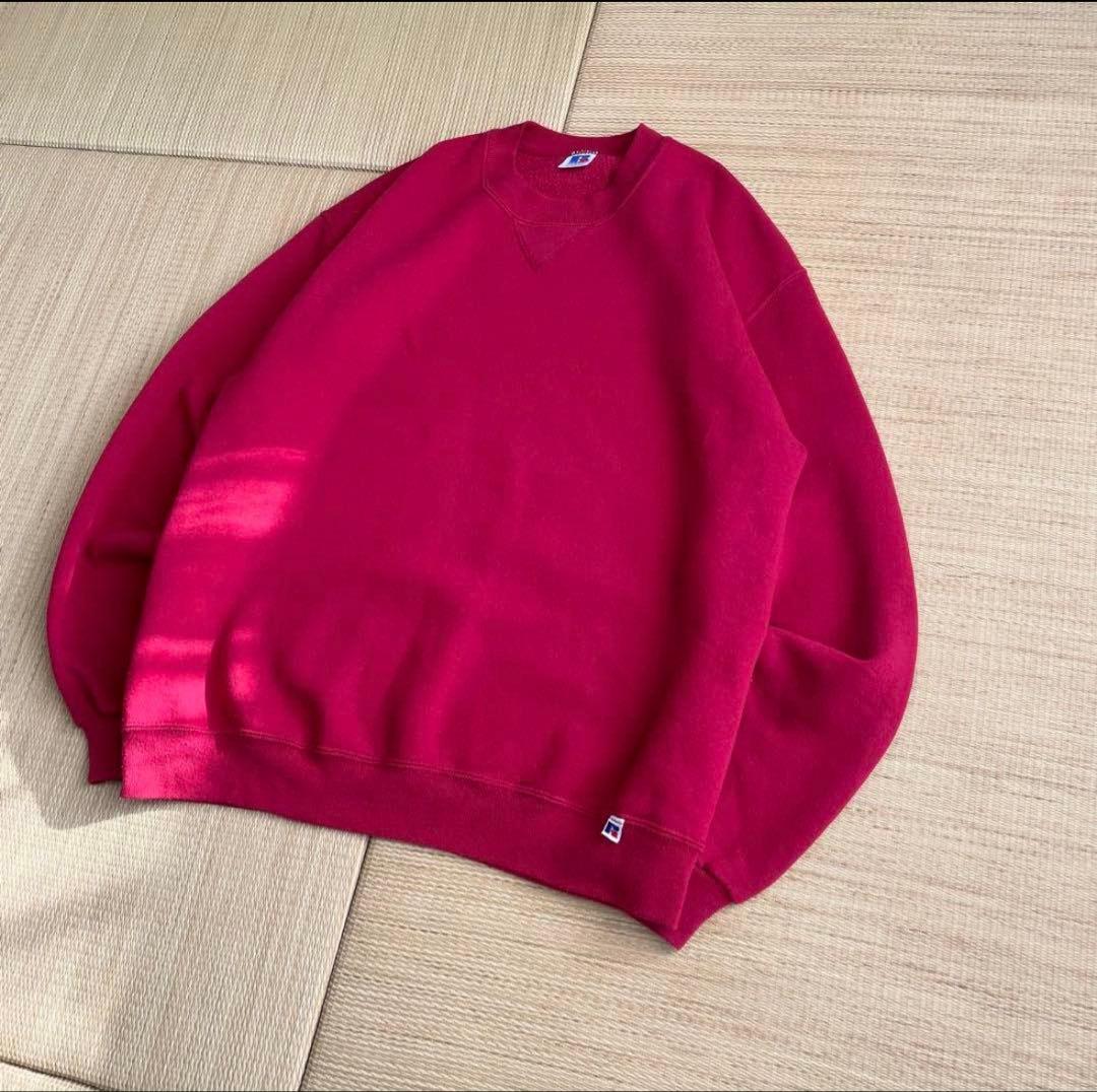 レアカラー】80s USA製 ラッセルアスレチック 無地 スウェット 濃赤 L