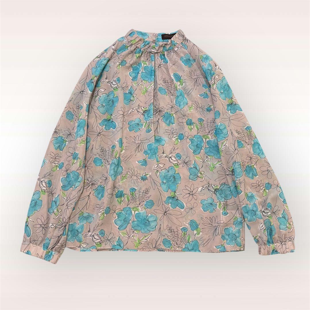 TOMORROWLAND アネモネプリント ギャザースタンドカラーブラウス 36 TOMORROWLAND｜アネモネプリント ギャザースタンドカラーブラウス