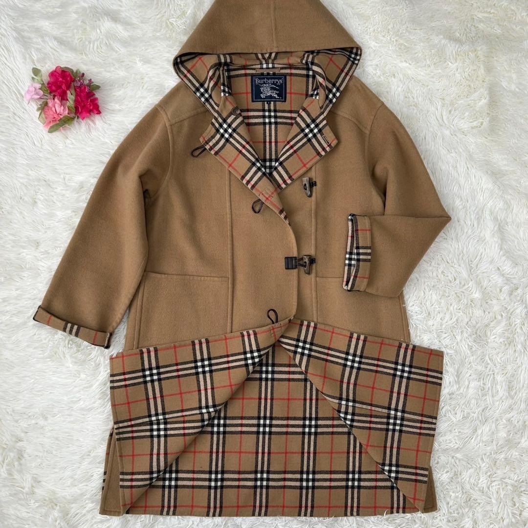 極美品/L】バーバリー ダッフルコート メガノバチェック カシミヤ混