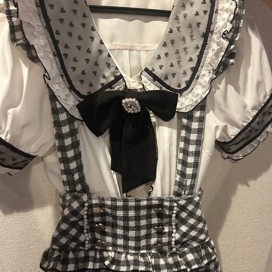 リズリサ ギンガムチェック サスペンダー つき スカパン ブラック