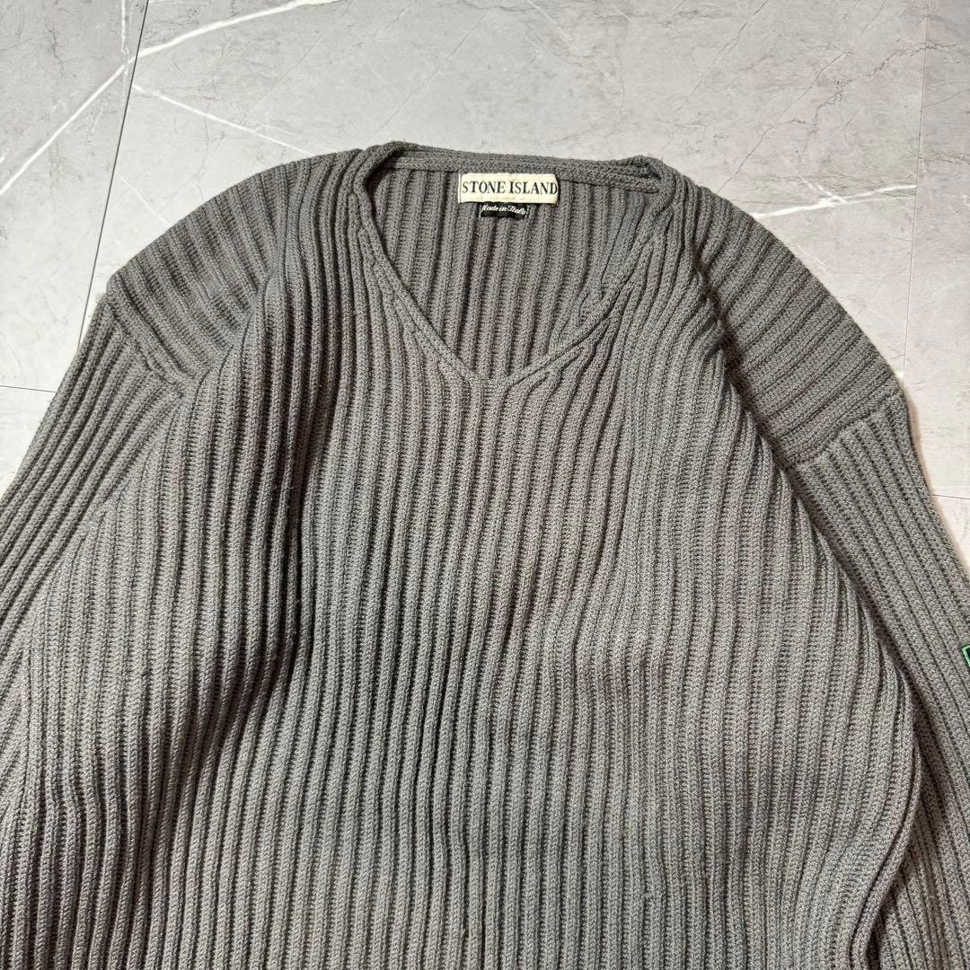 希少】ストーンアイランド 90s グリーンエッジ Vネックニット 厚手