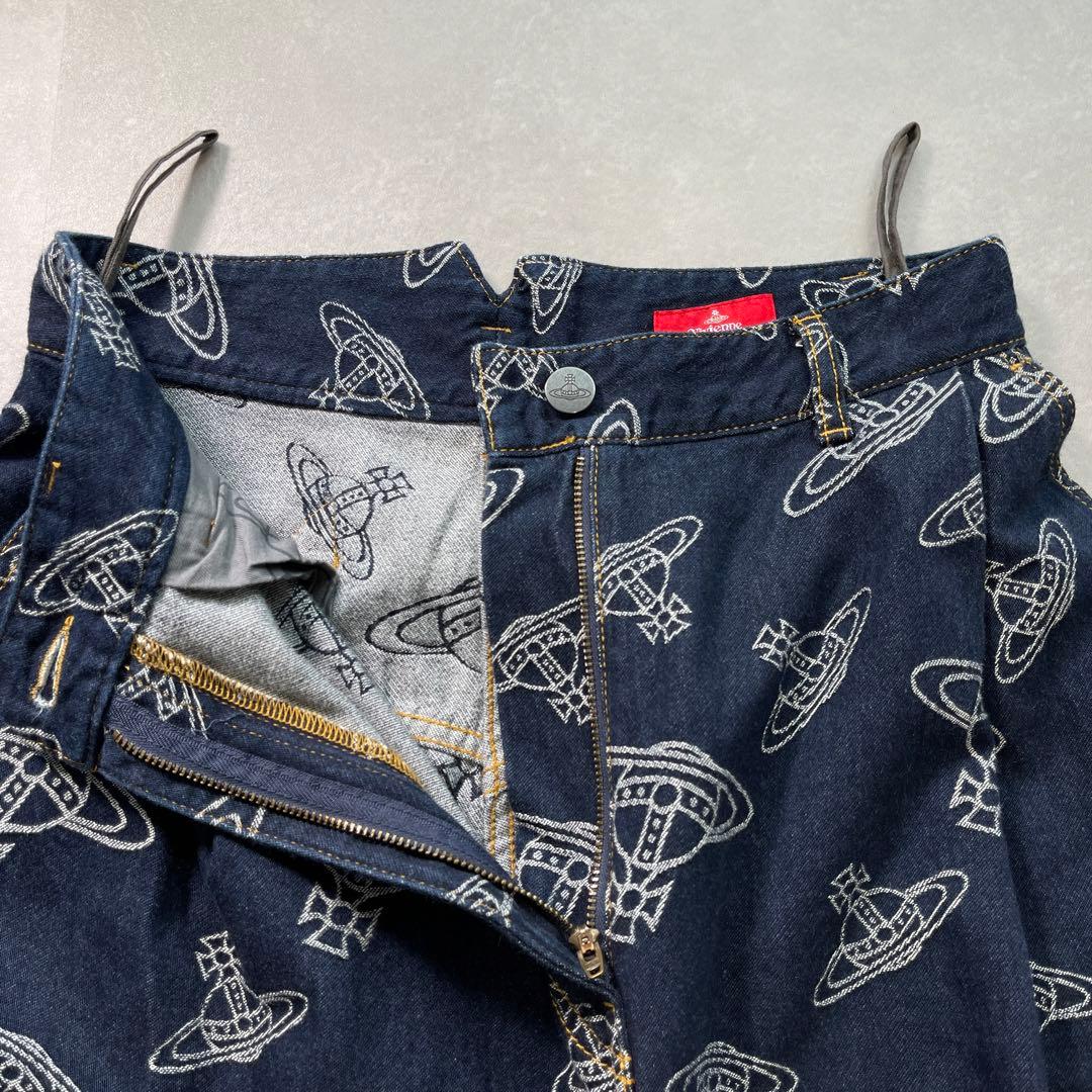 ヴィヴィアンウエストウッド 総柄刺繍 オーブデニムパンツ バルーン