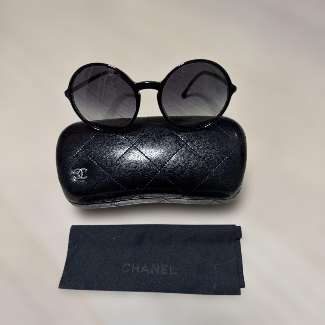 CHANEL ブラック ラウンドサングラス ケース付き シャネルブラックサングラスレクタングル