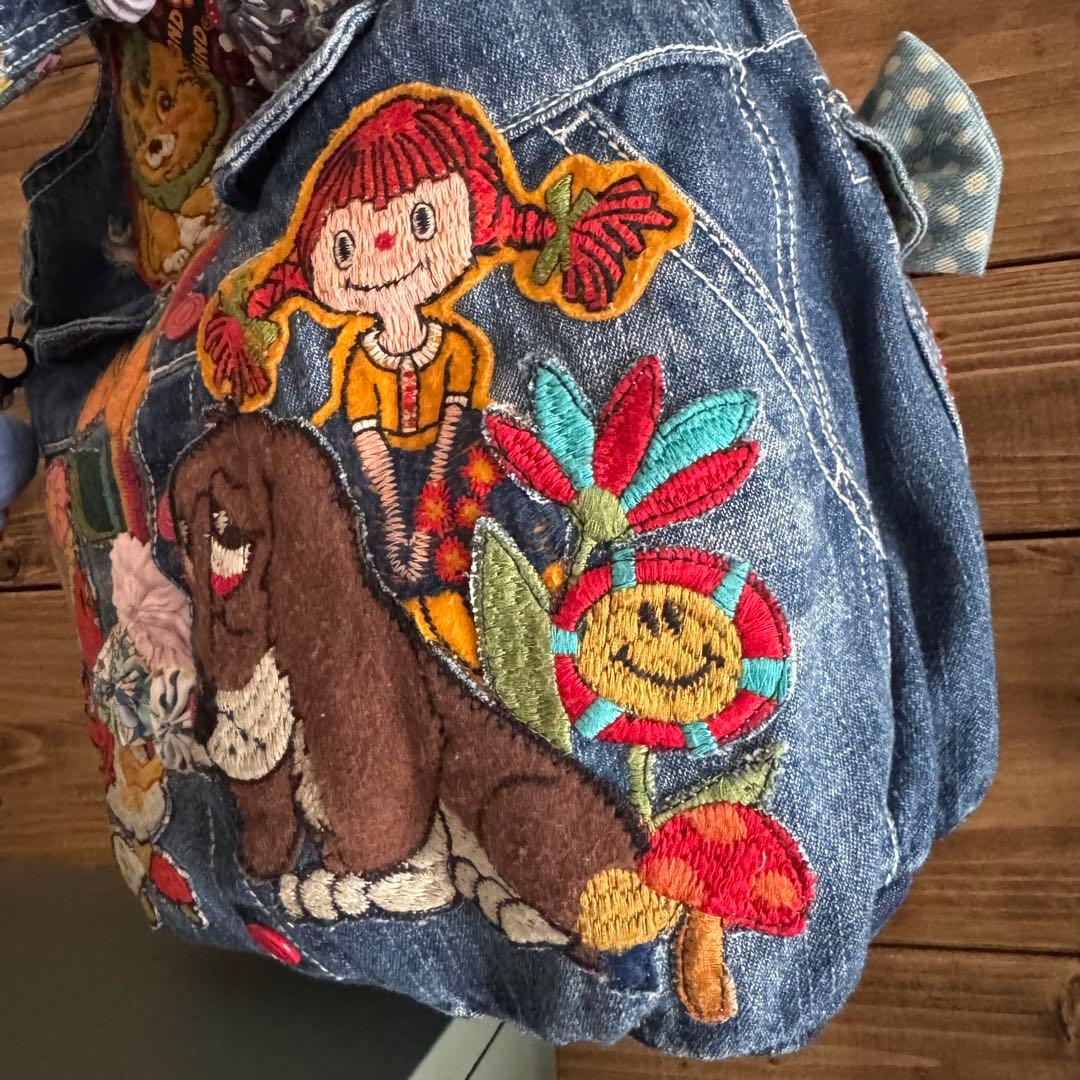 ハンドメイド デニムリメイク バッグ レトロアニマル ヨーヨーキルト