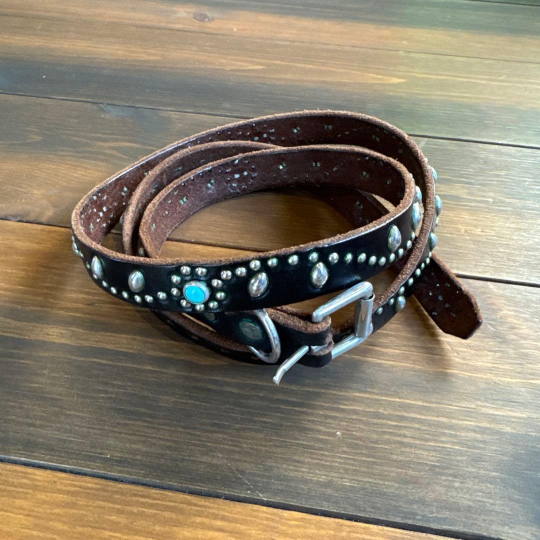 HTCベルト　0.75inch幅　ブラック×ターコイズ34インチ　中古 HTC エンドオンリー スタッズベルト ブラック ターコイズ 1.75インチ