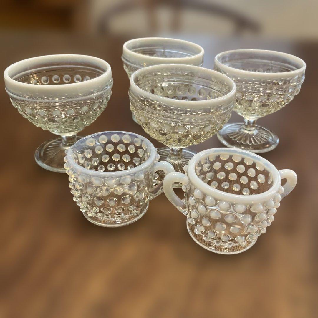 フェントン　ホブネイルオパールセント　シュガー&クリーマーとデザートグラス フェントン フレンチオパールセント ホブネイル カップ | HiroseAtomi