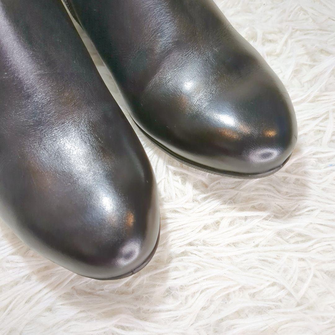極美品 ecco (22.5) エコー ダブルジップ レザーショートブーツ 黒