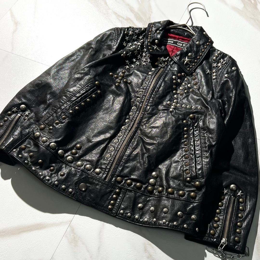 希少　GB SKINS　スター　総スタッズ　ライダース　チェーン　ブラック　黒 21AW × BACKLASH スタッズ ホースレザー スタッズ シングル ライダース