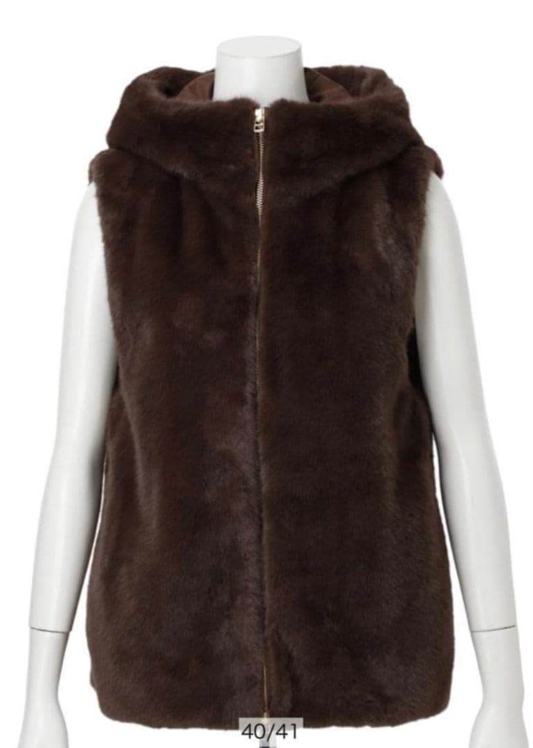 Arpege story ファーフードジップベスト 茶色 Sサイズ