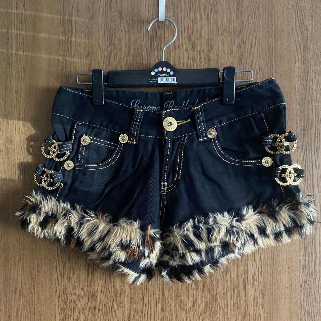 ショートパンツ 短パン デニム ヒョウ柄 レオパード ファー ギャル