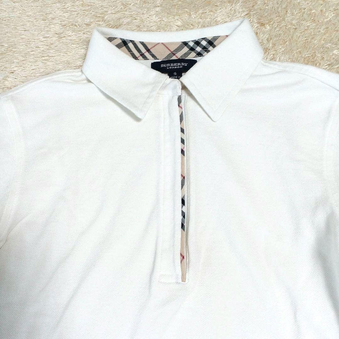 美品 バーバリーロンドン ハーフジップ ポロシャツ ノバチェック 白 7