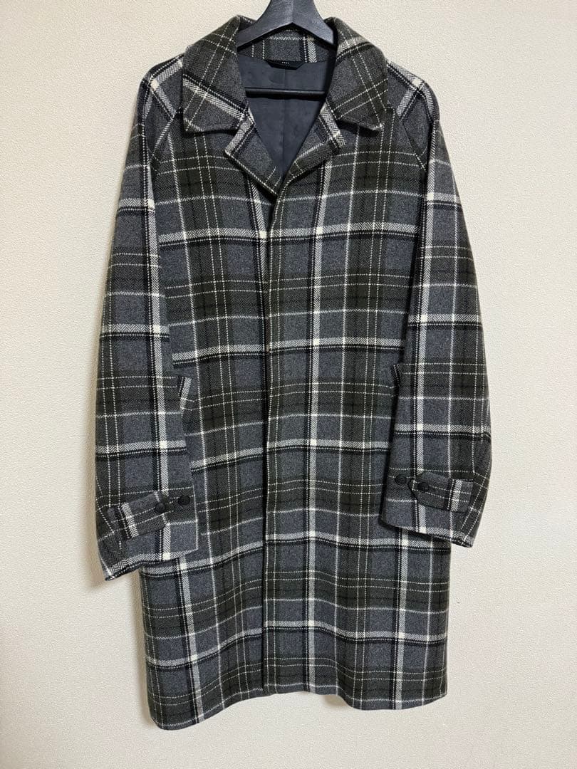 極美品】HEVO イーヴォ チェックウールコート - メルカリ