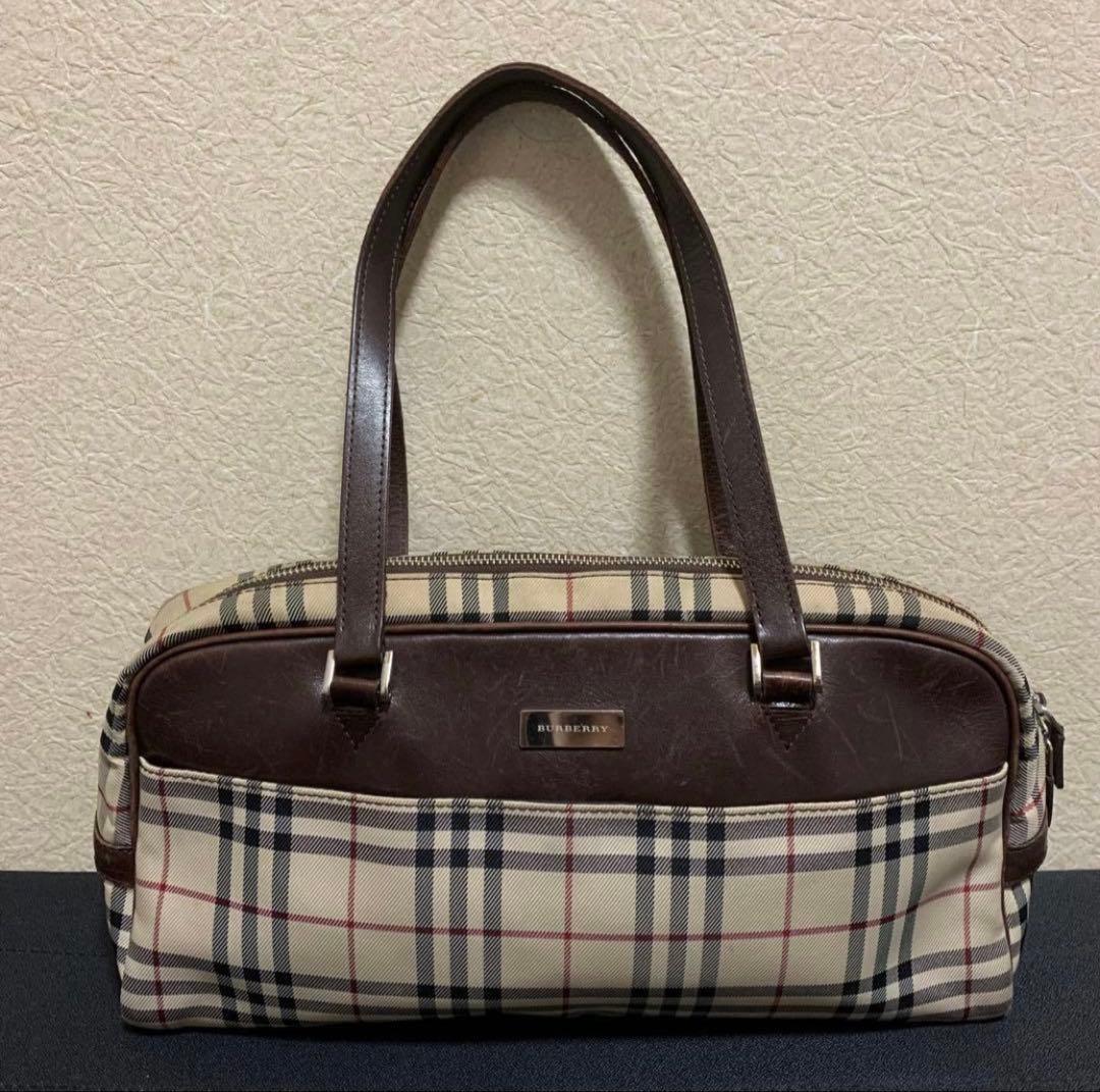 BURBERRY バーバリー ミニボストン ノバチェック レザー ロゴプレート