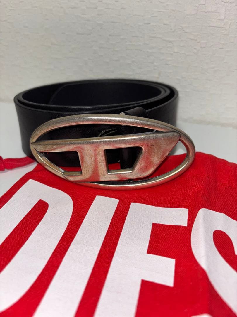 DIESEL】ブラック ベルト Lサイズ 巾着袋付き