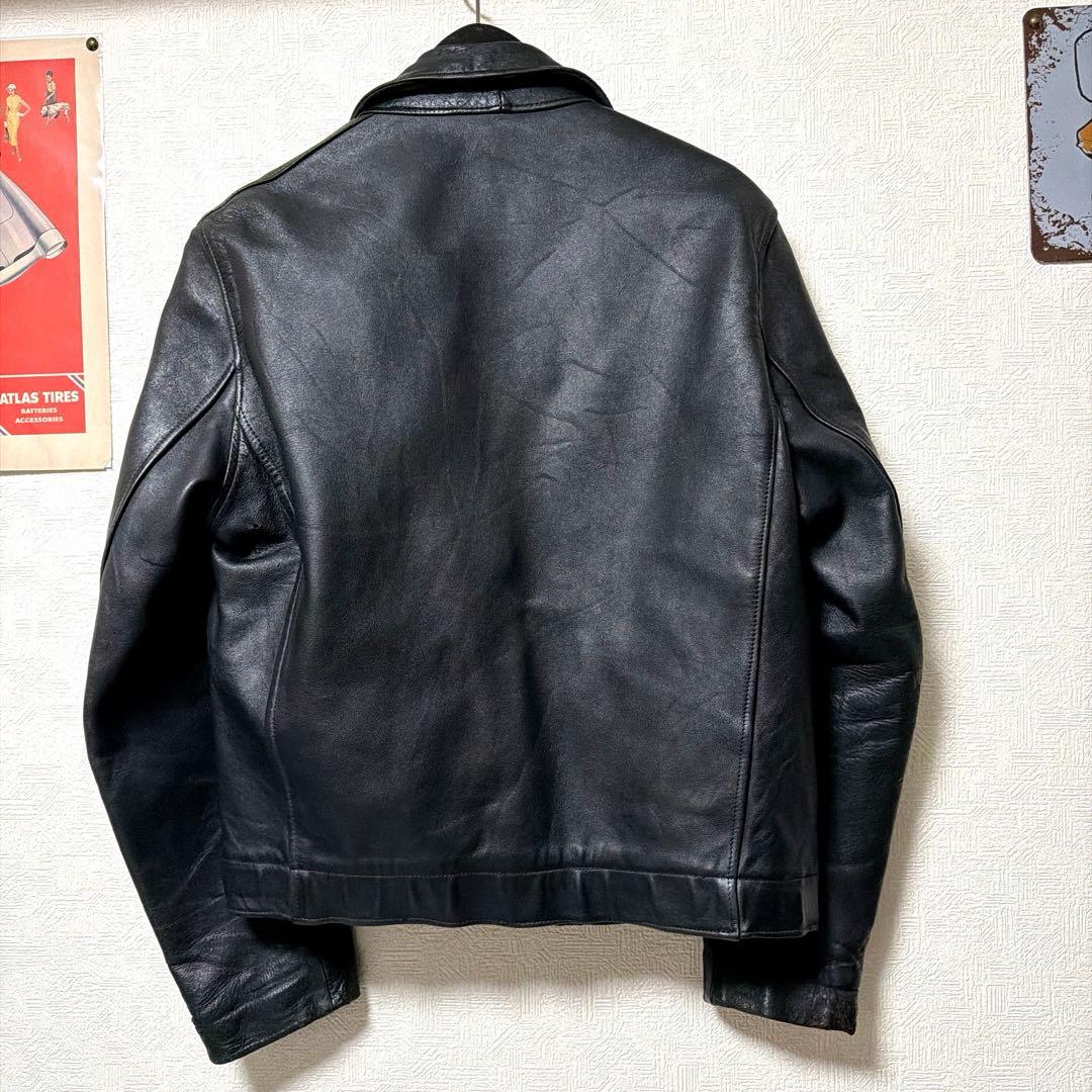 希少 70〜80s フランス軍 レザー パイロットジャケット ネイビー L相当