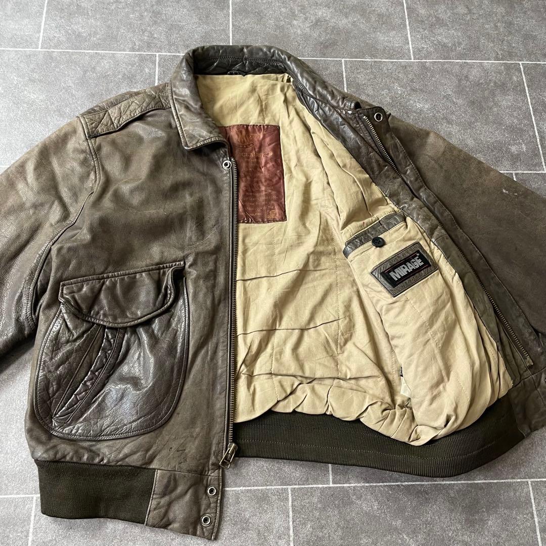 80-90'sa 鬼フェード 本革 A-2 レザーフライトジャケットL 短丈