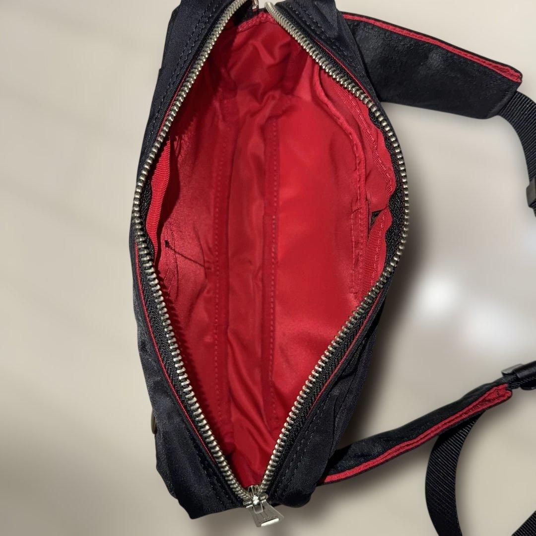 美品】ポーターエルファイン ウエストバッグS ボディバッグ 黒×赤