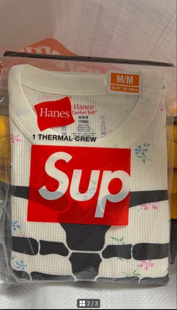 即完品】花柄 Supreme x Hanes Bones サーマルCrew - メルカリ