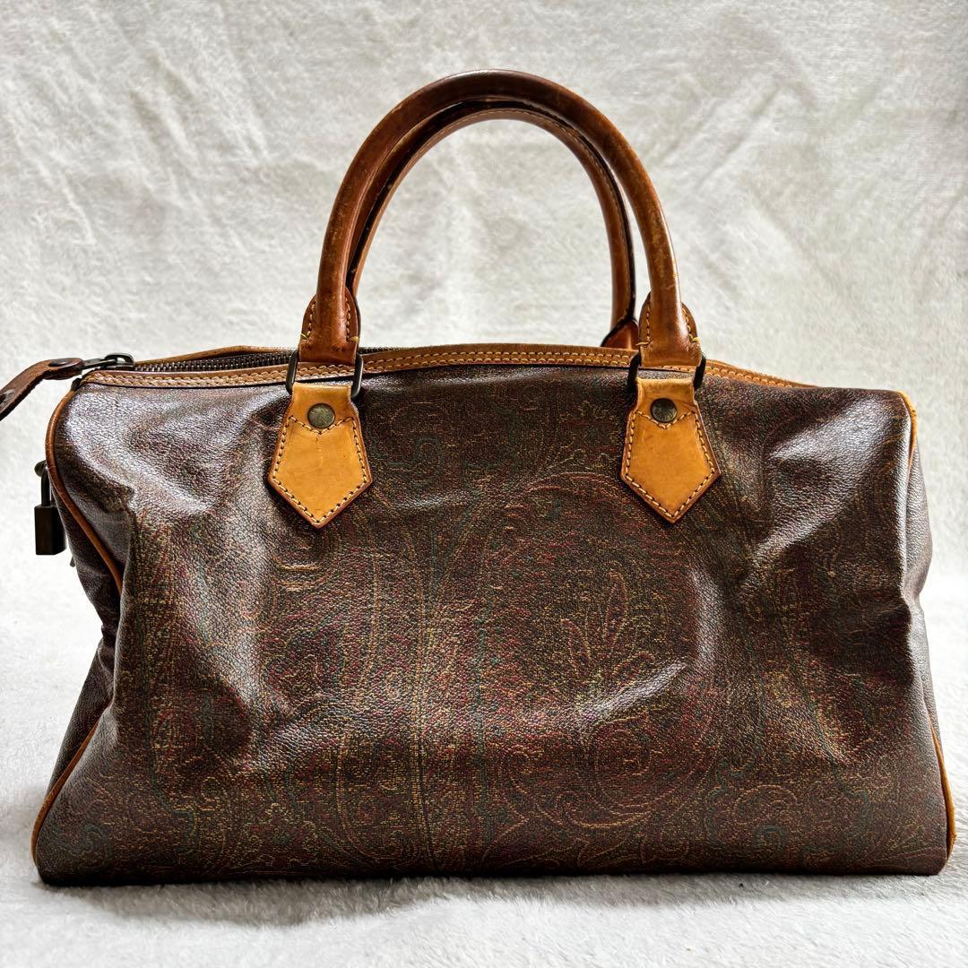 ETRO エトロ ペイズリー柄 ミニボストンバッグ ブラウン 鍵 南京錠