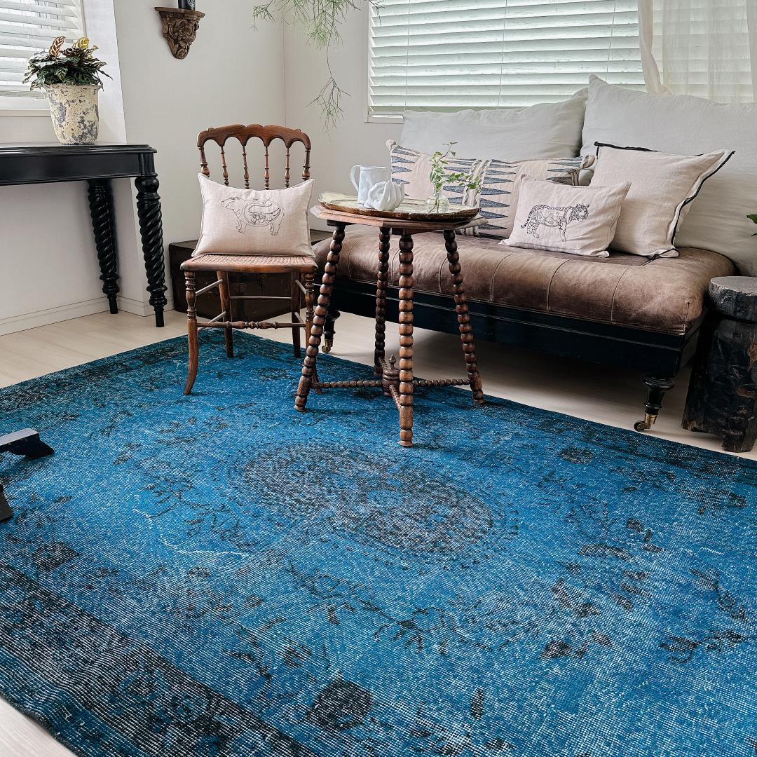 トルコ ヴィンテージラグ A136 超大判 レア ダークネイビー オーバー